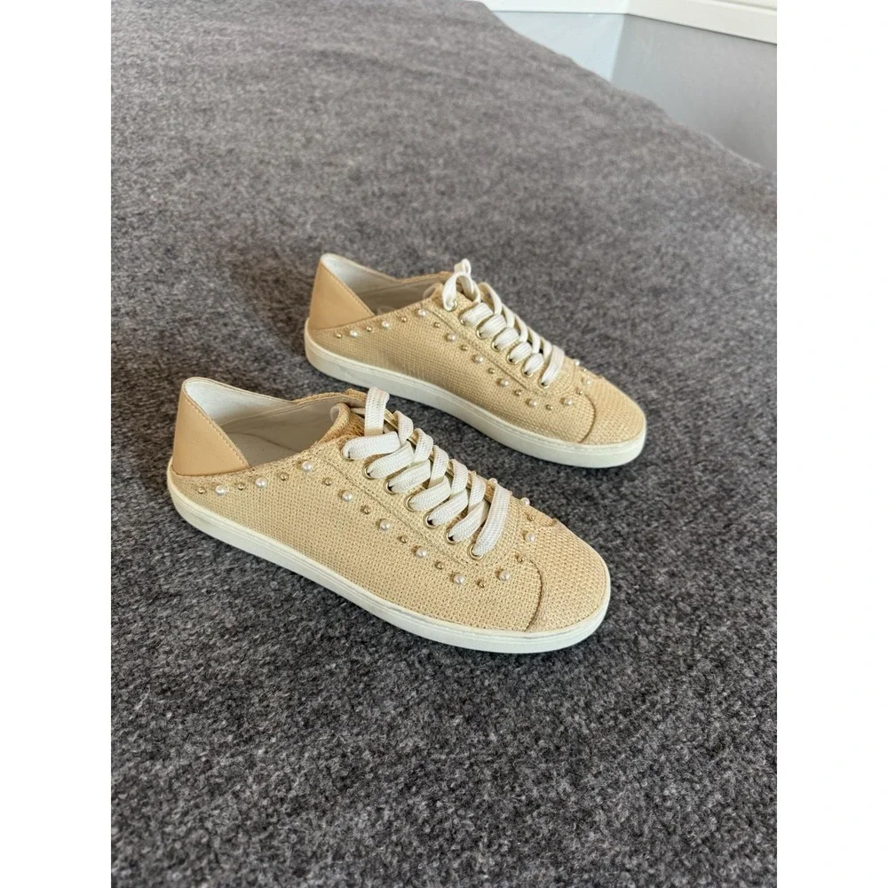 STUART WEITZMAN NATURAL/TAN VERSATILE EMBELLISHED PLATFORM SNEAKERS/MULES SZ‎ 7